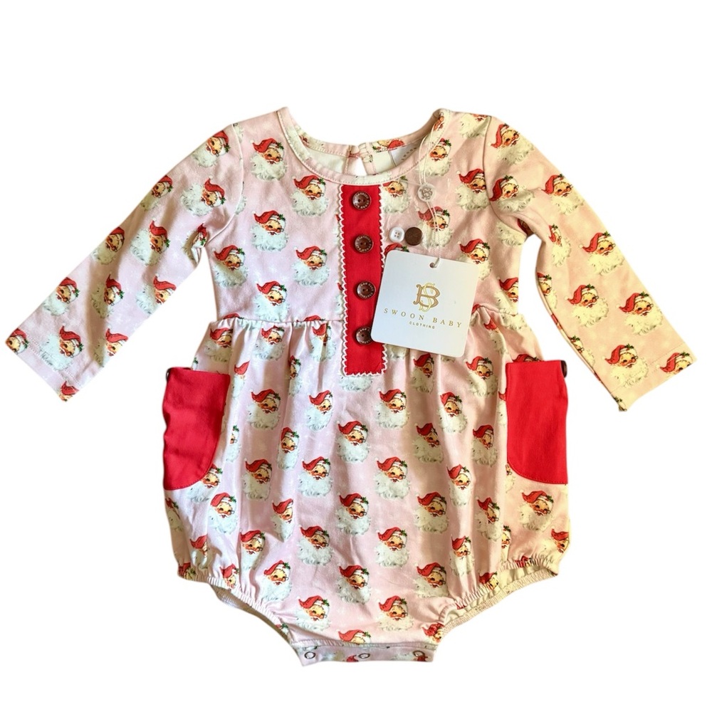 Swoon Pink Santa Baby Pocket Bubble Romper Girl’s 12 Months Christmas Outfit